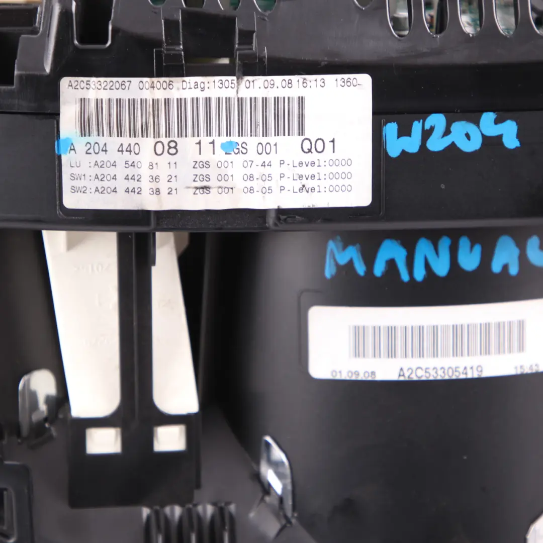 Instrument Cluster Mercedes W204 Diesel Speedo Clocks Manual to with Part number A2044400811 Instrument Cluster Mercedes W204 Diesel Speedo Clocks Manual - SKU rhd-A2044400811 - Part number A2044400811