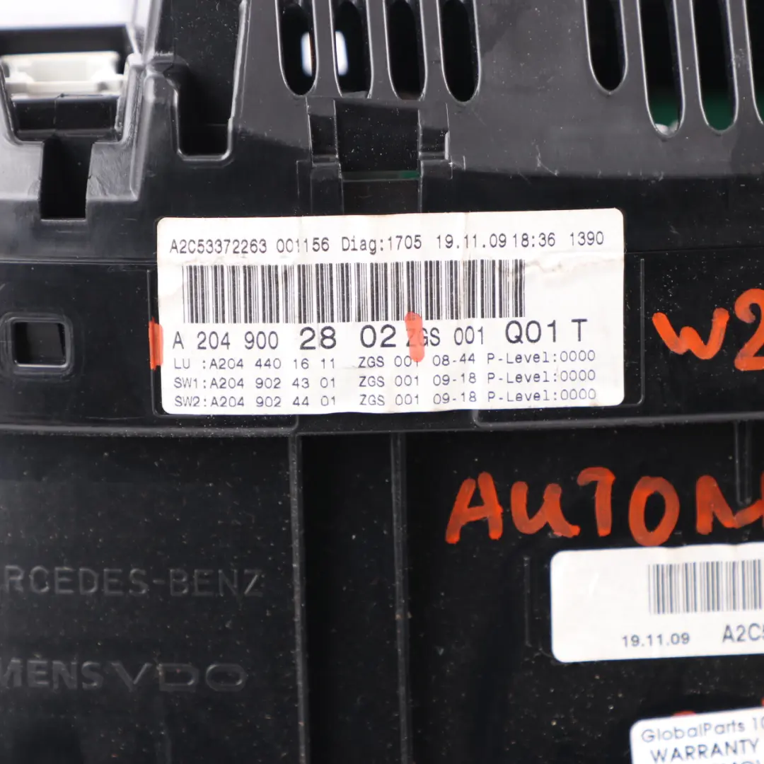 Instrument Cluster Speedo Clocks Automatic to Mercedes W204 Petrol with Part number A2049002802 Mercedes W204 Petrol Instrument Cluster Speedo Clocks Automatic - SKU rhd-A2049002802 - Part number A2049002802