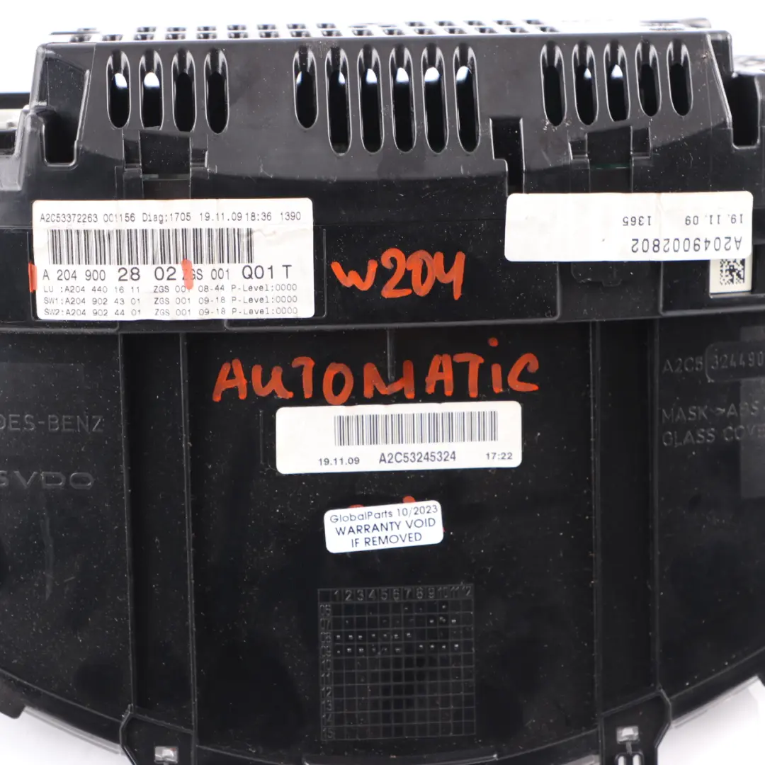 Mercedes W204 Petrol Instrument Cluster Speedo Clocks Automatic - SKU rhd-A2049002802 - Part number A2049002802