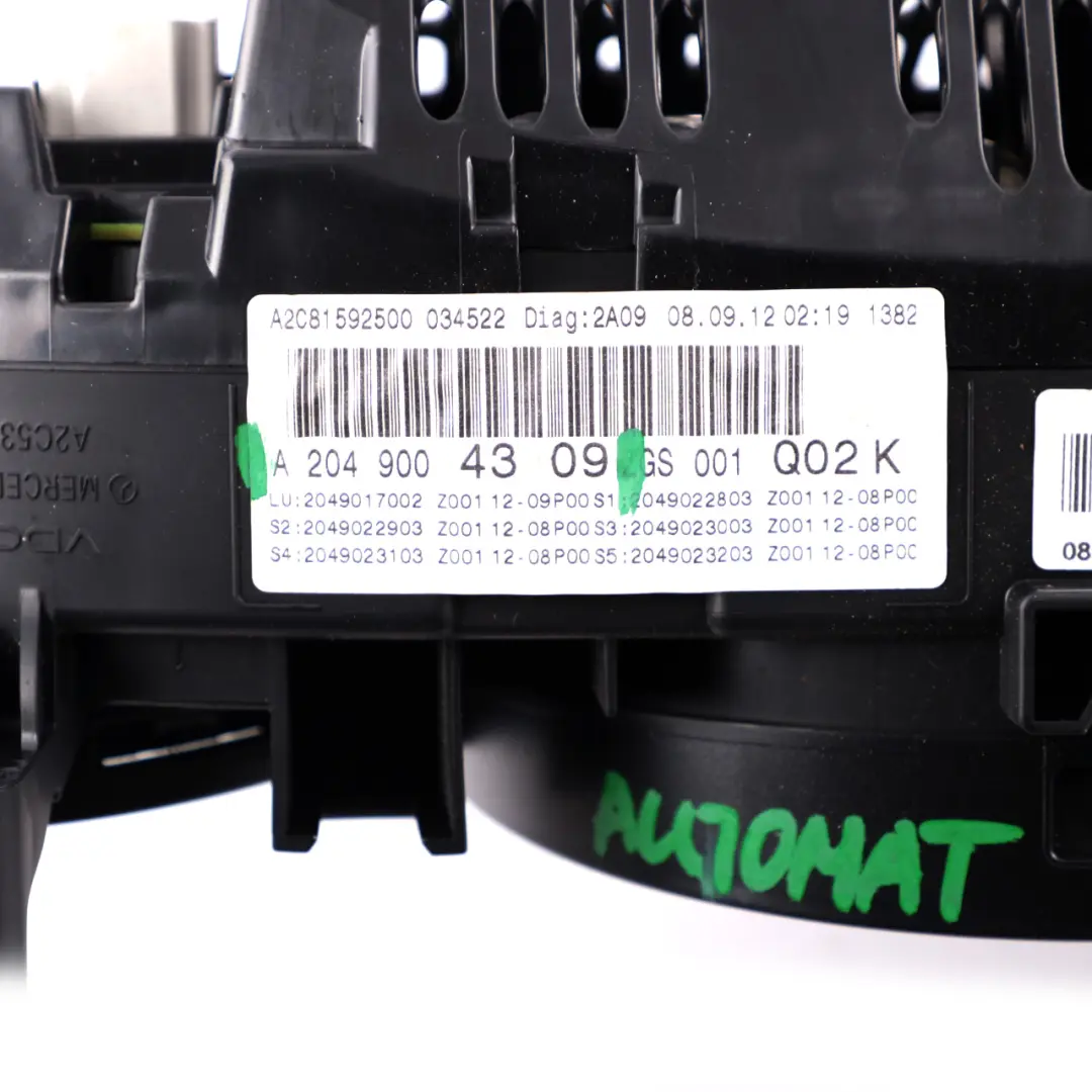 Mercedes W204 Petrol Instrument Cluster Speedo Clocks Automatic - SKU rhd-A2049004309 - Part number A2049004309