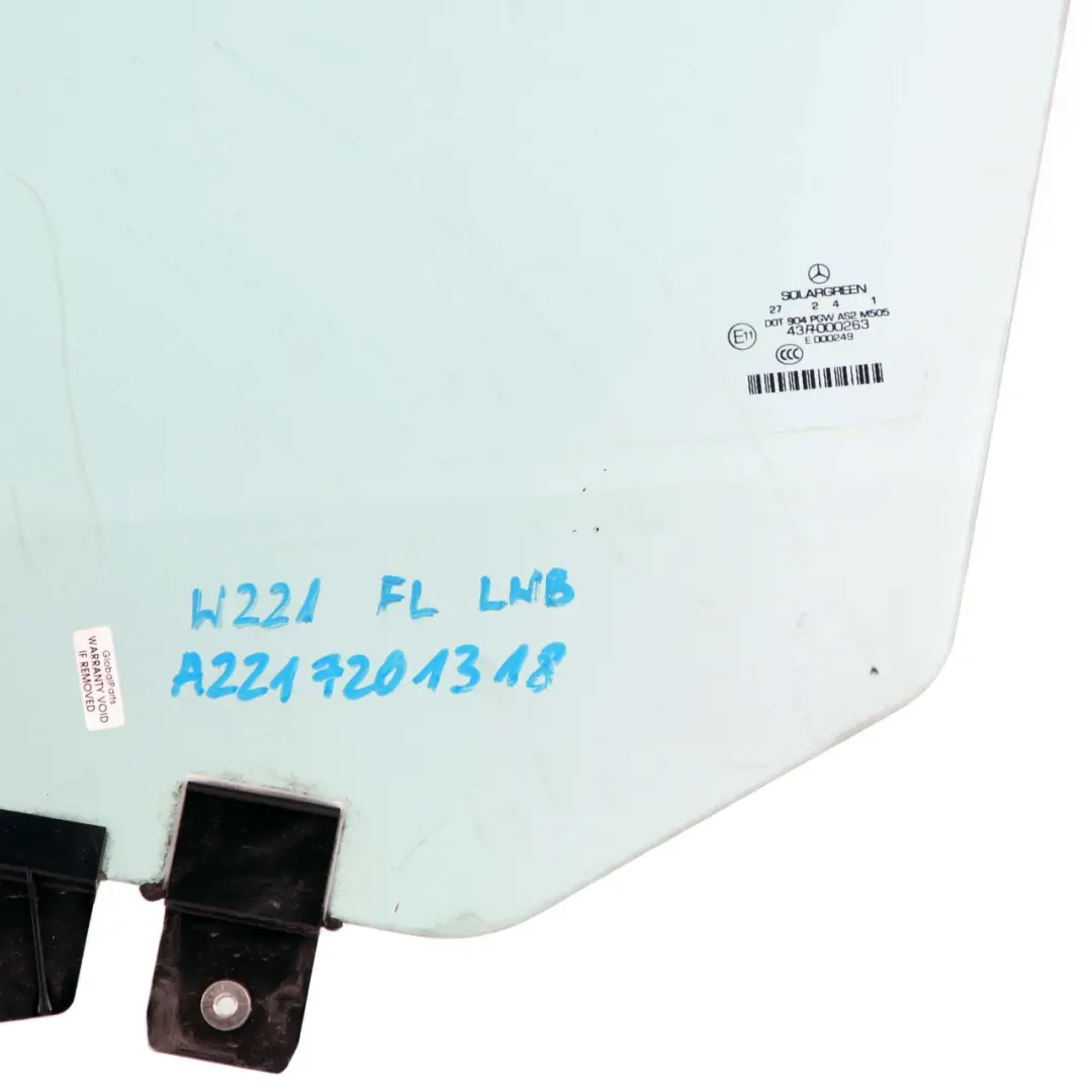 Cristal de puerta delantera izquierda Azul AS2 para Mercedes W221 con número de pieza A2217201318 Mercedes W221 Cristal de puerta delantera izquierda Azul AS2 - SKU A2217201318 - Número de pieza A2217201318