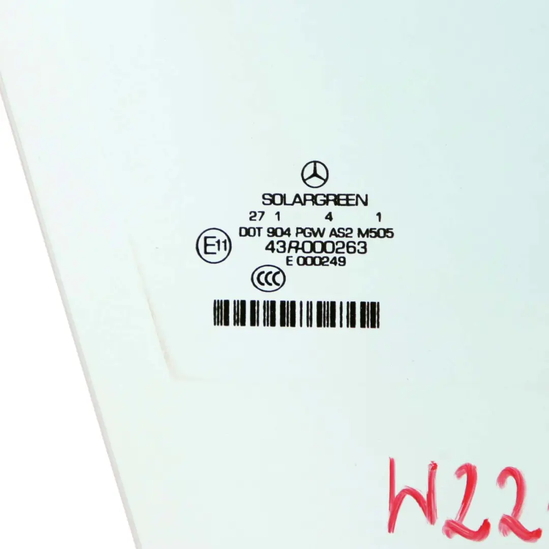 Mercedes W221 Porta anteriore destra Finestra di vetro di vetro blu AS2 - SKU A2217201418 - Numero di parte A2217201418