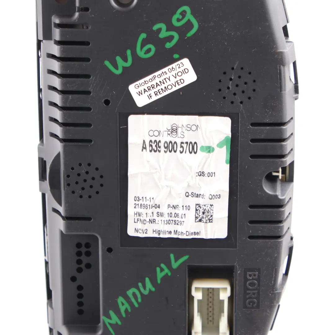 Mercedes Vito W639 Diesel Instrument Cluster Speedo Clocks Manual - SKU rhd-A6399005700-1 - Part number A6399005700