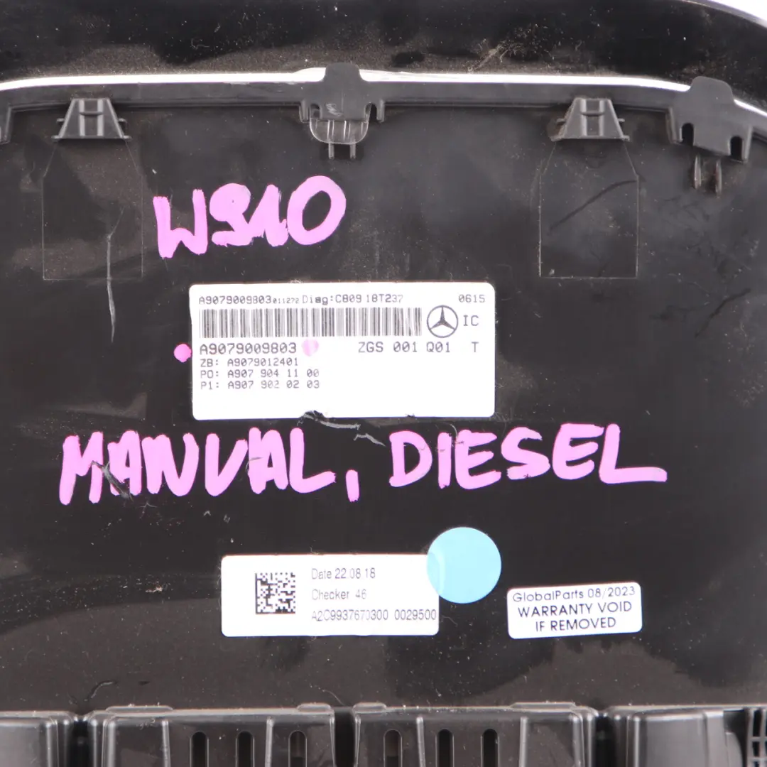 Instrument Cluster Speedo Clocks Meter Manual to Mercedes W910 Diesel with Part number A9079009803 Mercedes W910 Diesel Instrument Cluster Speedo Clocks Meter Manual - SKU rhd-A9079009803 - Part number A9079009803