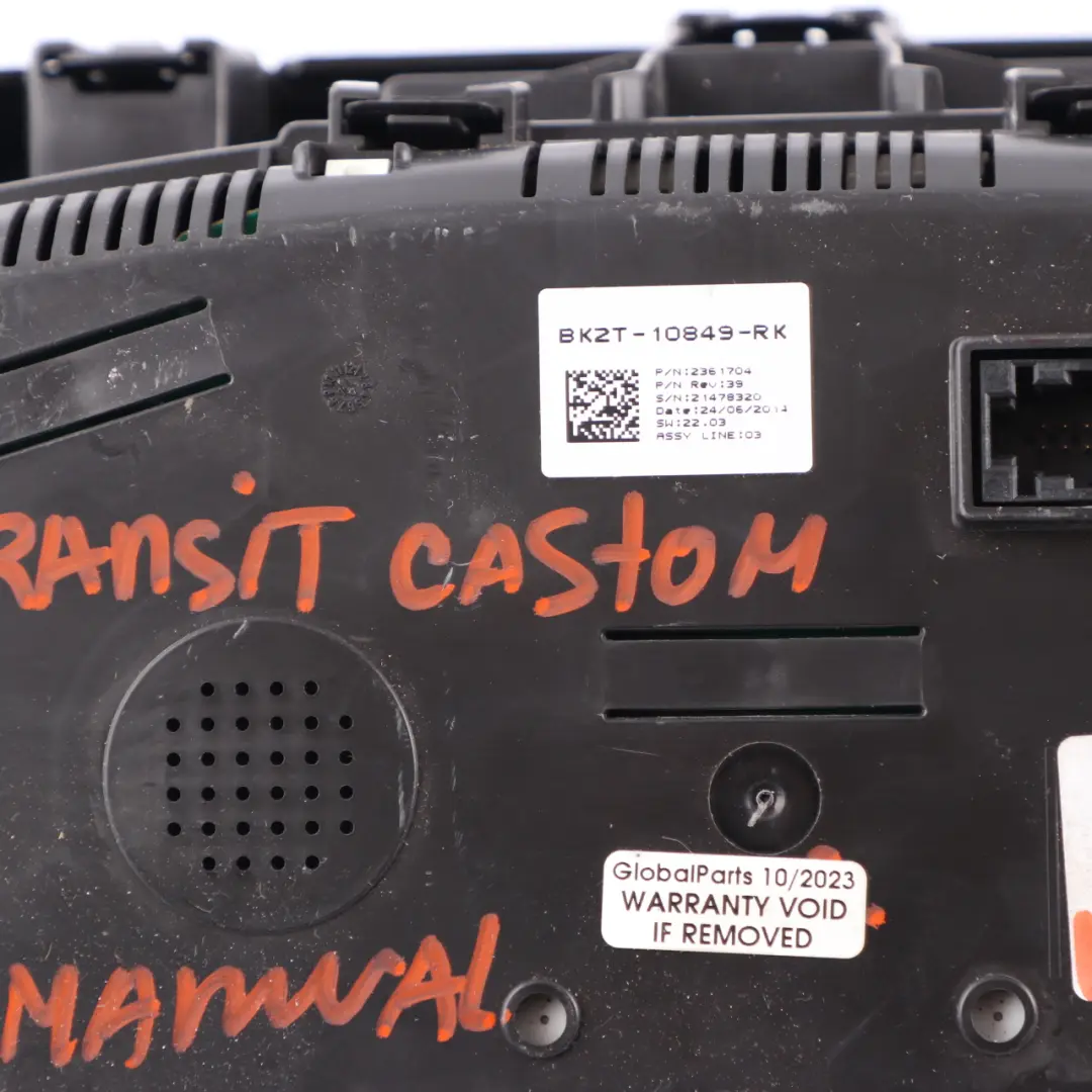 Instrument Cluster Speedo Clocks Manual to Ford Transit Custom Diesel with Part number BK2T10849RK Ford Transit Custom Diesel Instrument Cluster Speedo Clocks Manual - SKU rhd-BK2T10849RK - Part number BK2T10849RK