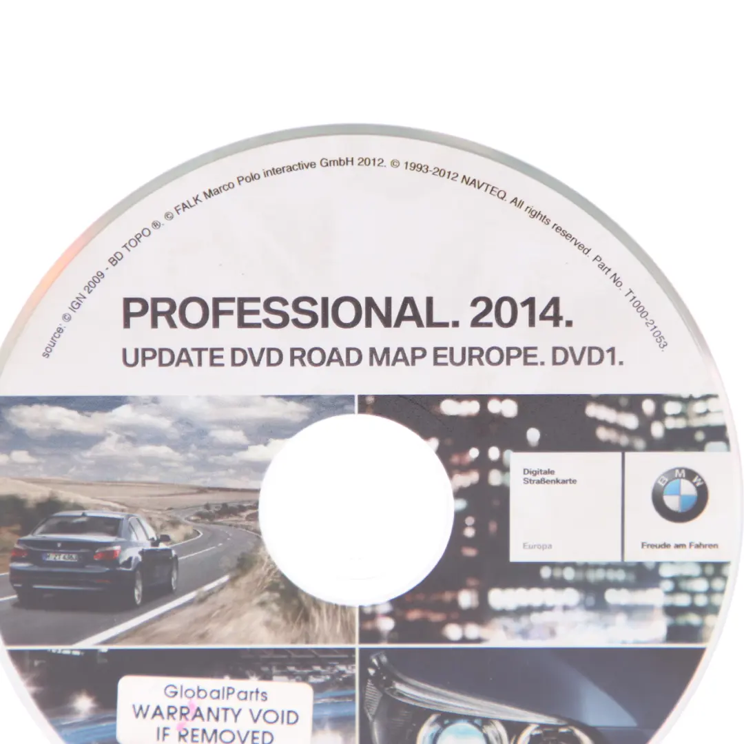 Disc Professional Navigation 2014 DVD Road Map Europe to BMW with Part number T1000-21053 BMW Disc Professional Navigation 2014 DVD Road Map Europe - SKU T1000-21053 - Part number T1000-21053