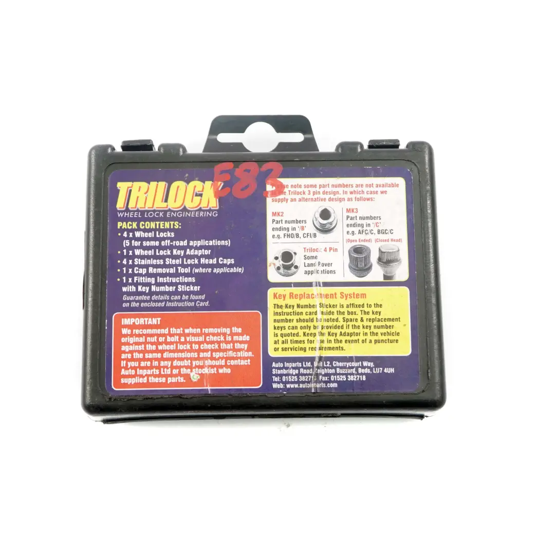 Rueda aleación bloqueo pernos Tuerca Set Trilock M12x1.50 para BMW E65 E66 E83 con número de pieza Trilock Bolts E83 BMW E65 E66 E83 Rueda aleación bloqueo pernos Tuerca Set Trilock M12x1.50 - SKU Trilock Bolts E83 - Número de pieza Trilock Bolts E83
