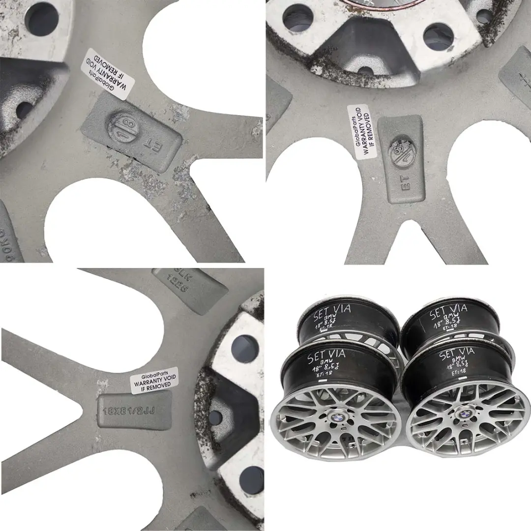 Complete Set 4x Wheel Alloy Rim 8,5J ET:18 VIA to BMW E60 E61 Silver with Part number 18" BMW E60 E61 Silver Complete Set 4x Wheel Alloy Rim 8,5J ET:18 VIA - SKU VIA SET 18 - Part number 18"