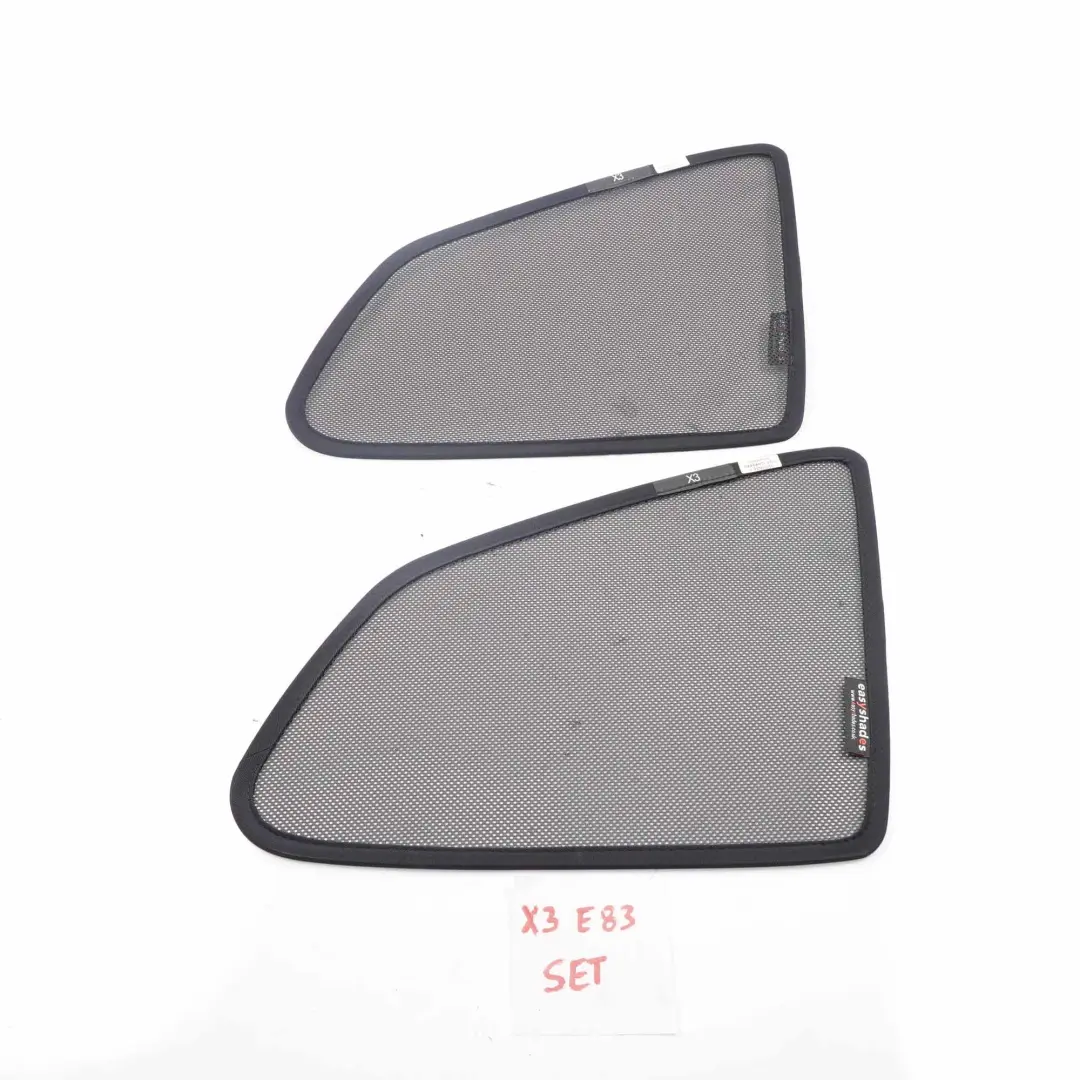 Side Windows BMW X3 E83 Easyshades Quarter Window Shades Sun Covers Set to Rear with Part number X3 E83 Shades Set Rear Side Windows BMW X3 E83 Easyshades Quarter Window Shades Sun Covers Set - SKU X3 E83 Shades Set - Part number X3 E83 Shades Set
