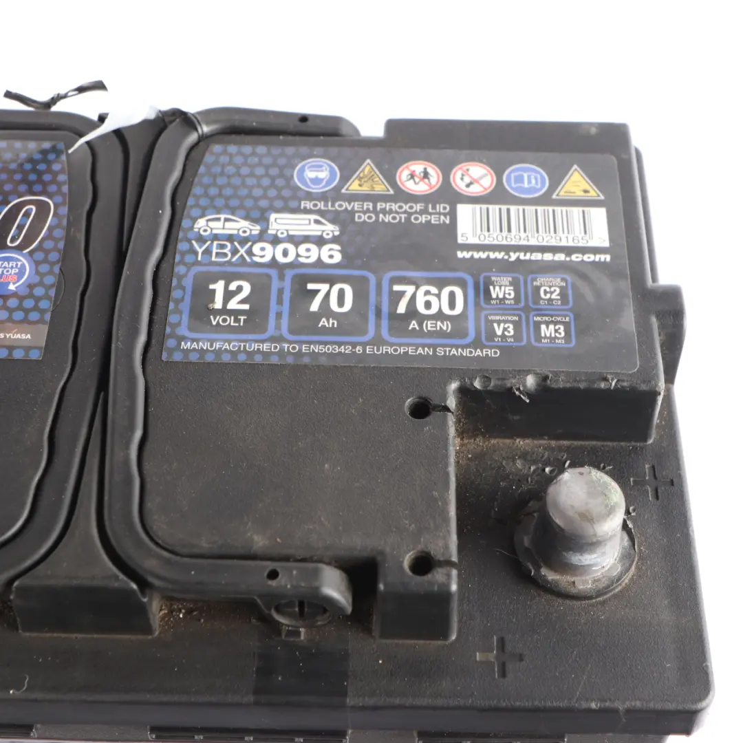 YUASA YBX 9000 AGM Start Stop 12V Accumulator Battery 70Ah 760A YBX9096 - SKU YUASA YBX 9000 AGM 70Ah Accumulator - Part number YUASA YBX 9000 AGM 70Ah Accumulator