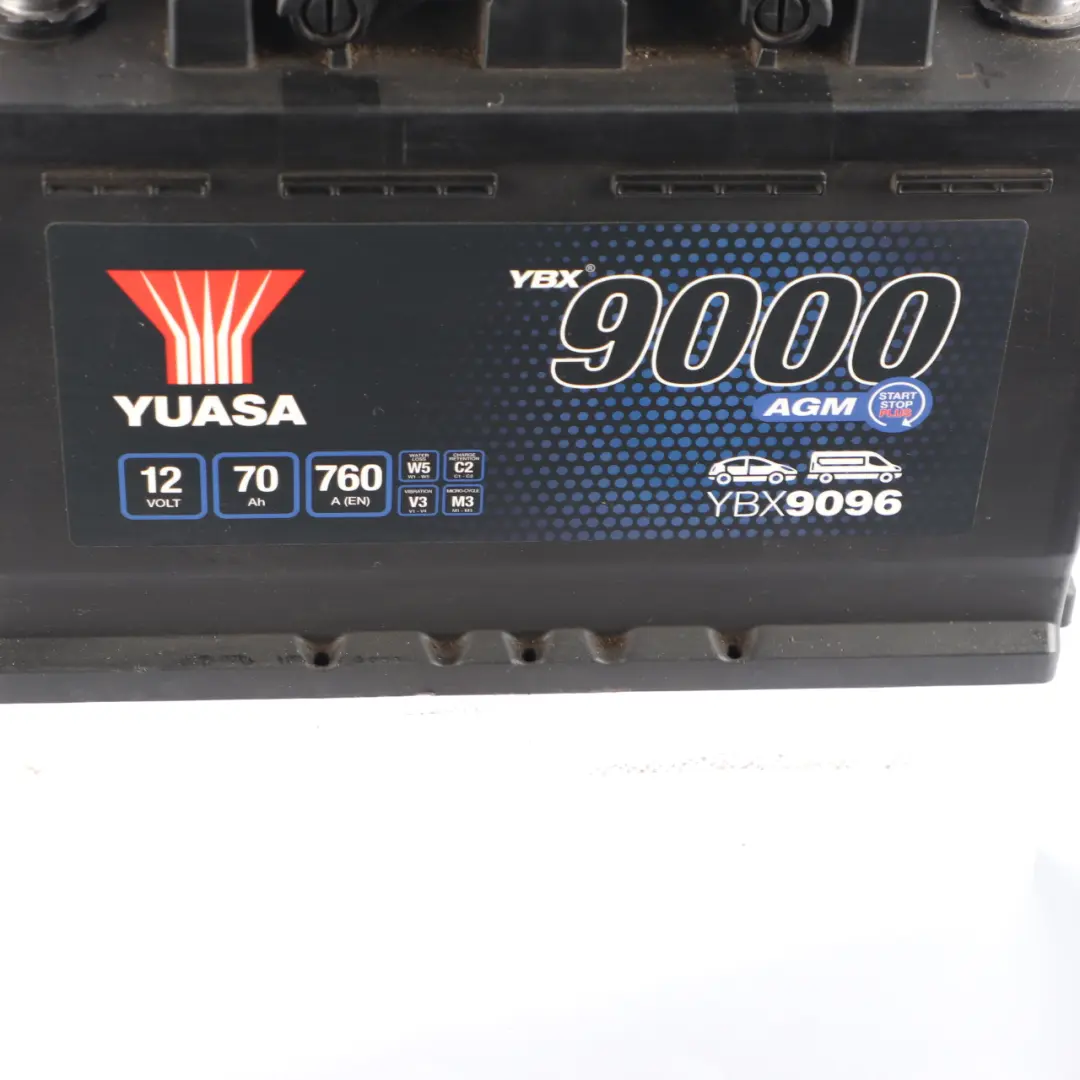  YUASA YBX 9000 AGM Start Stop 12V Accumulator Battery 70Ah 760A YBX9096 - SKU YUASA YBX 9000 AGM 70Ah Accumulator - Part number YUASA YBX 9000 AGM 70Ah Accumulator