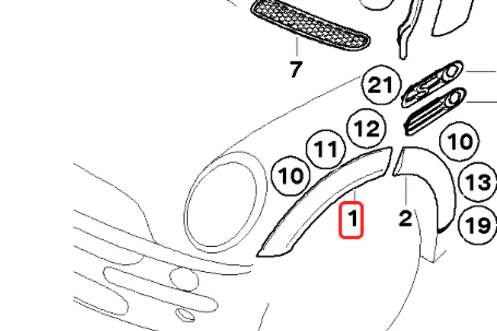 Arco Ruota Cofano Pannello Di Copertura Anteriore Destro per Mini R50 R53 con numero di parte 1505866 Mini R50 R53 Arco Ruota Cofano Pannello Di Copertura Anteriore Destro - SKU 1505866-2 - Numero di parte 1505866