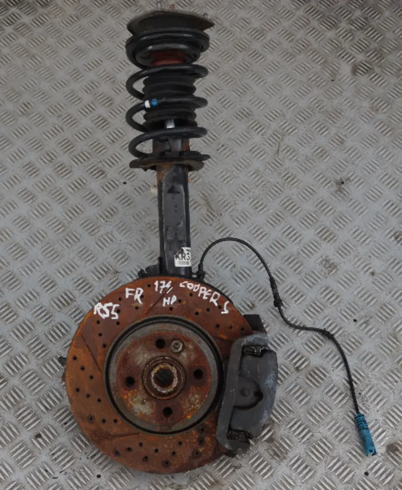 Front Right O/S Spring Strut Leg Brake Suspension Hub to Mini R55 Clubman S N14 with Part number 6784513 Mini R55 Clubman S N14 Front Right O/S Spring Strut Leg Brake Suspension Hub - SKU 6784514 - Part number 6784513