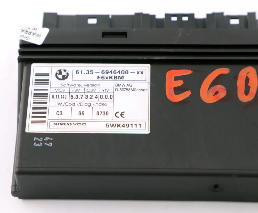 Body Control Module ECU Control Unit to BMW 5 6 Series E60 E63 E64 with Part number 6945029 BMW 5 6 Series E60 E63 E64 Body Control Module ECU Control Unit - SKU 6946408 - Part number 6945029