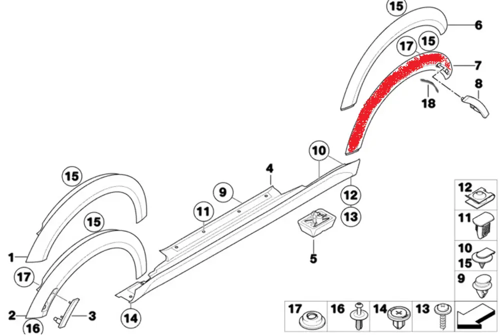 Mini R56 R57 LCI Aerokit Couverture Passage de Roue Arriere Droit Astro Noir A25 - SKU 7216070-ASB - Numéro de pièce 7216070
