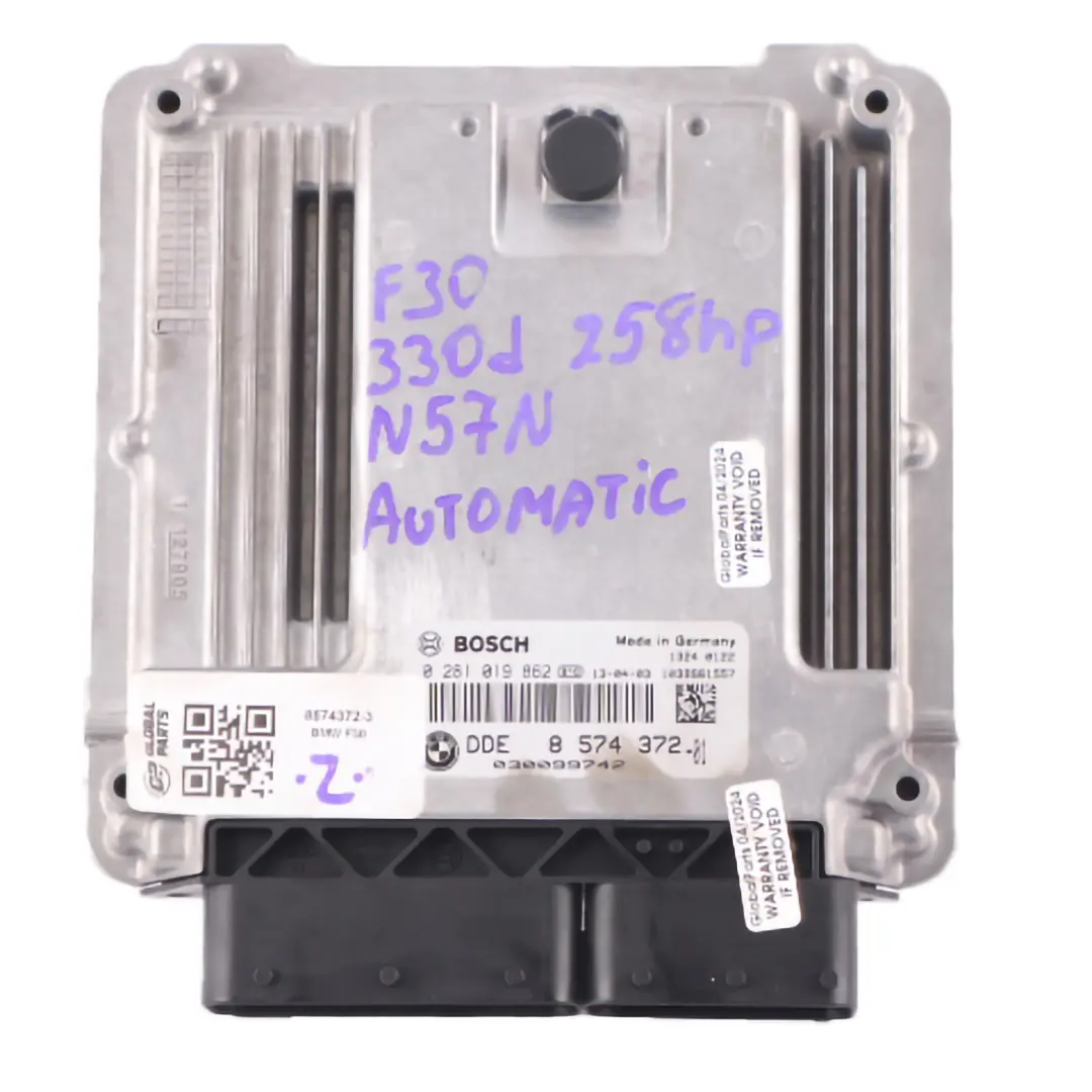BMW F30 330D F32 430D N57N 258HP Unidad De Motor ECU Kit DDE Clave FEM - SKU 8574372-3 - Número de pieza 8574372