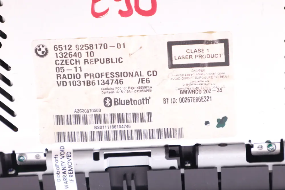 Radio CD Professional Control Unit para BMW E81 E87 E90 E91 E92 LCI con número de pieza 9258170 BMW E81 E87 E90 E91 E92 LCI Radio CD Professional Control Unit - SKU 9258170 - Número de pieza 9258170