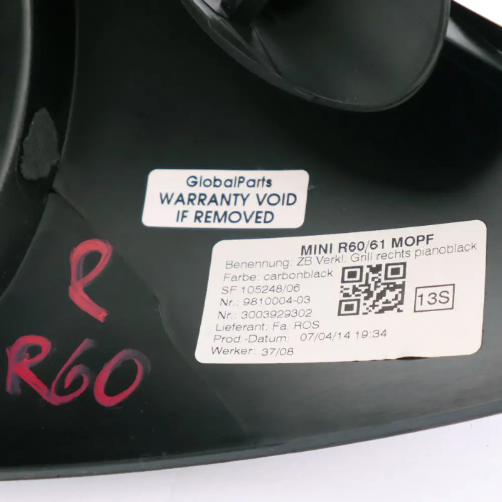 Mini Countryman R60 R61 Tapa Salida Aire Salpicadero Derecha Negro Piano - SKU 9810004 - Número de pieza 9810004